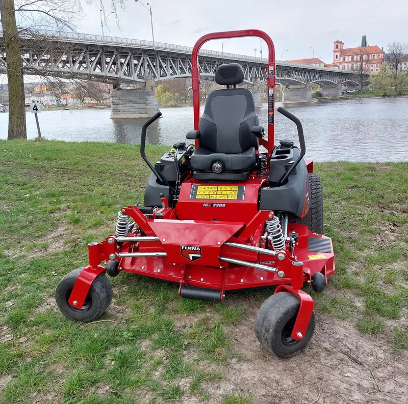 A residential zero-turn mower with its cutting deck and twin levers