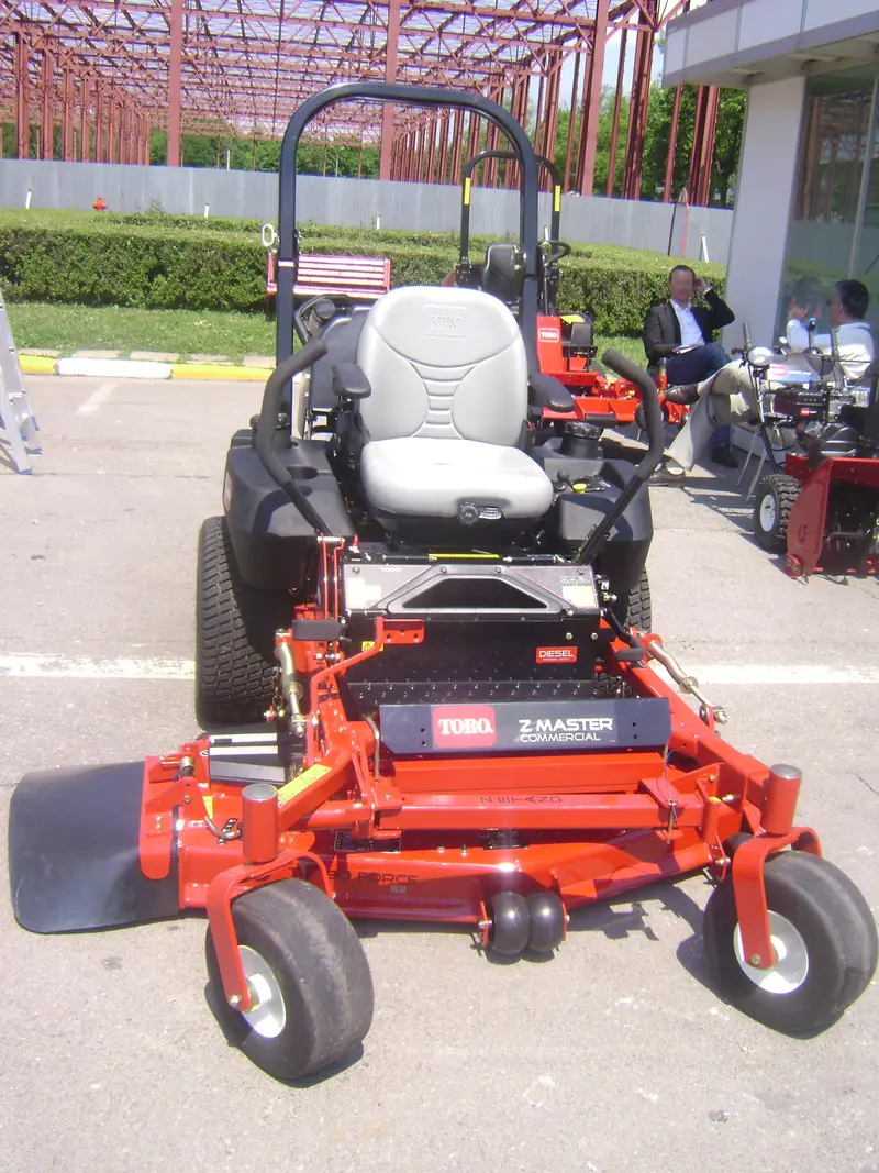 A commercial-grade Toro zero-turn riding mower on display